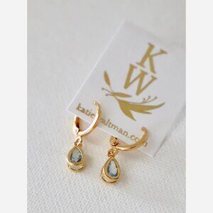 March Birthstone Huggies – Aquamarine Teardrop Charm